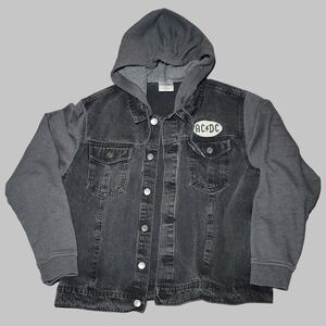 AC/DC Charcoal Denim Jacket with Gray Hood Size M